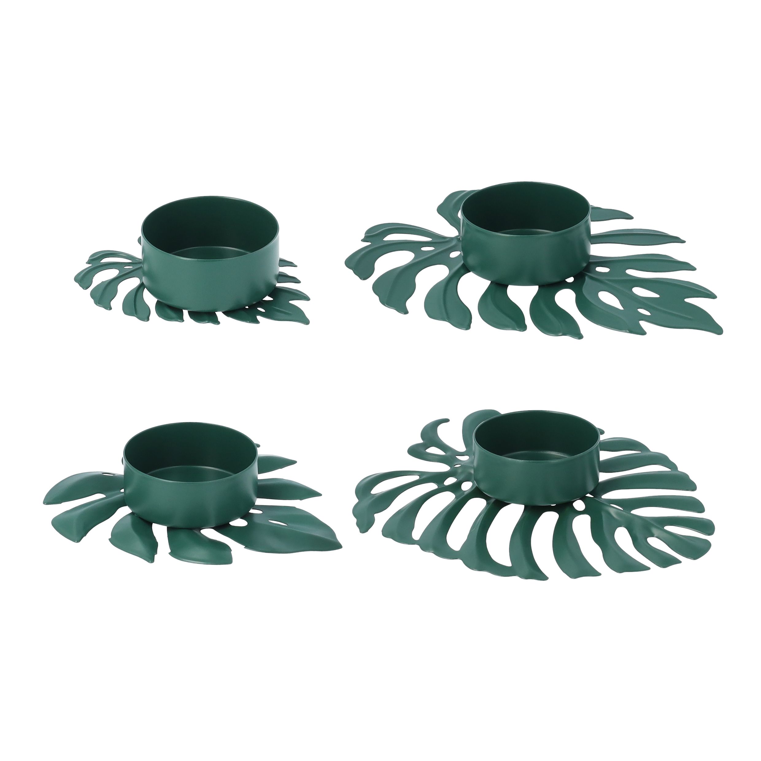 Luxueuze groene blad‑waxinelichthouders set van 4 – QUVIO