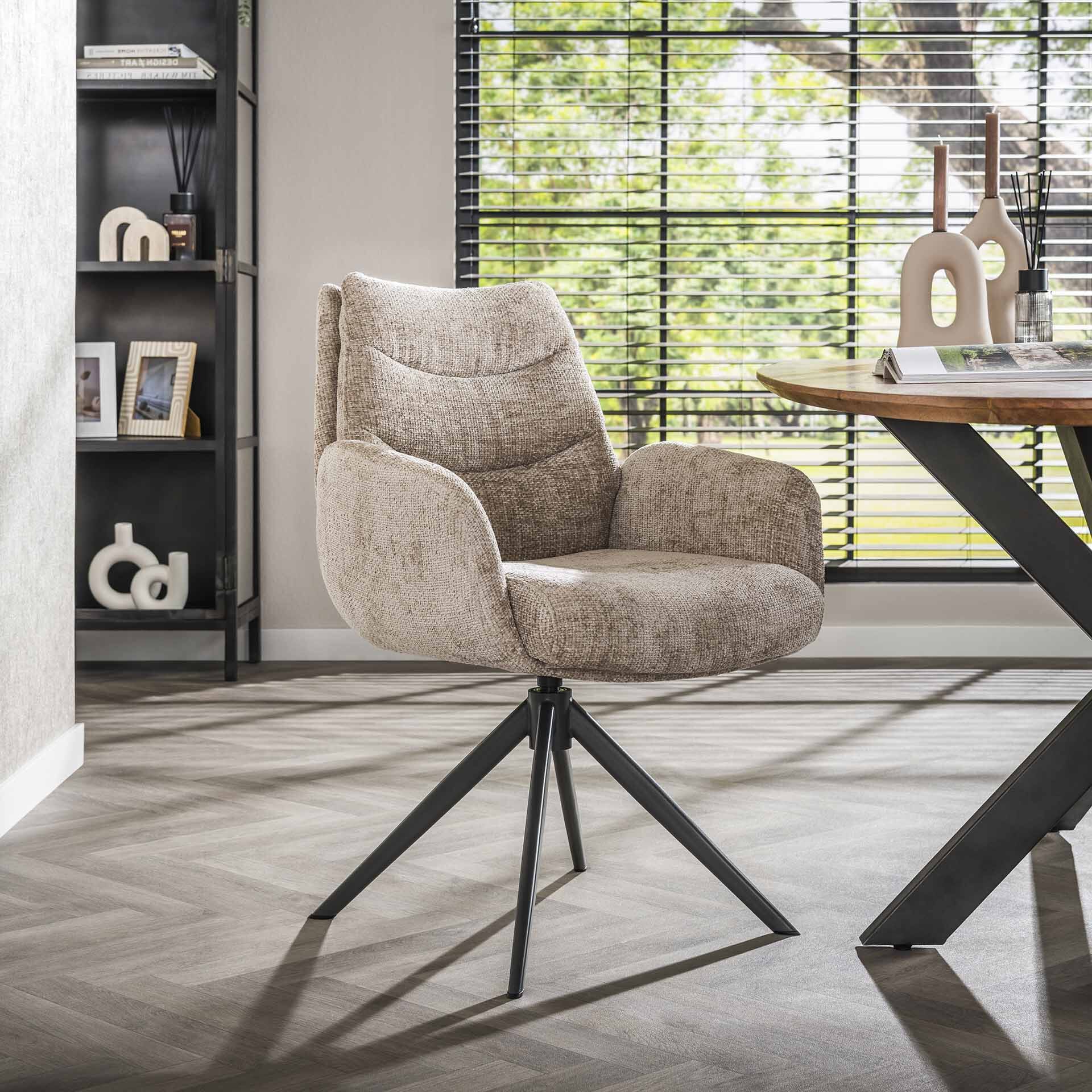 Luxury Draaibare Eetkamerstoel van LifestyleFurn – Chenille in Zand
