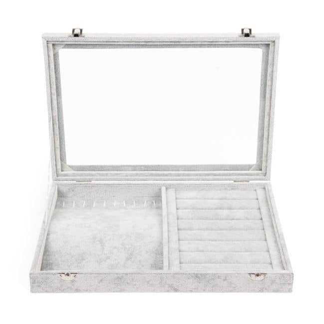 LYVION fluwelen sieradendoos – grijs, 24 × 35 × 5 cm – Stofvrij en overzichtelijk