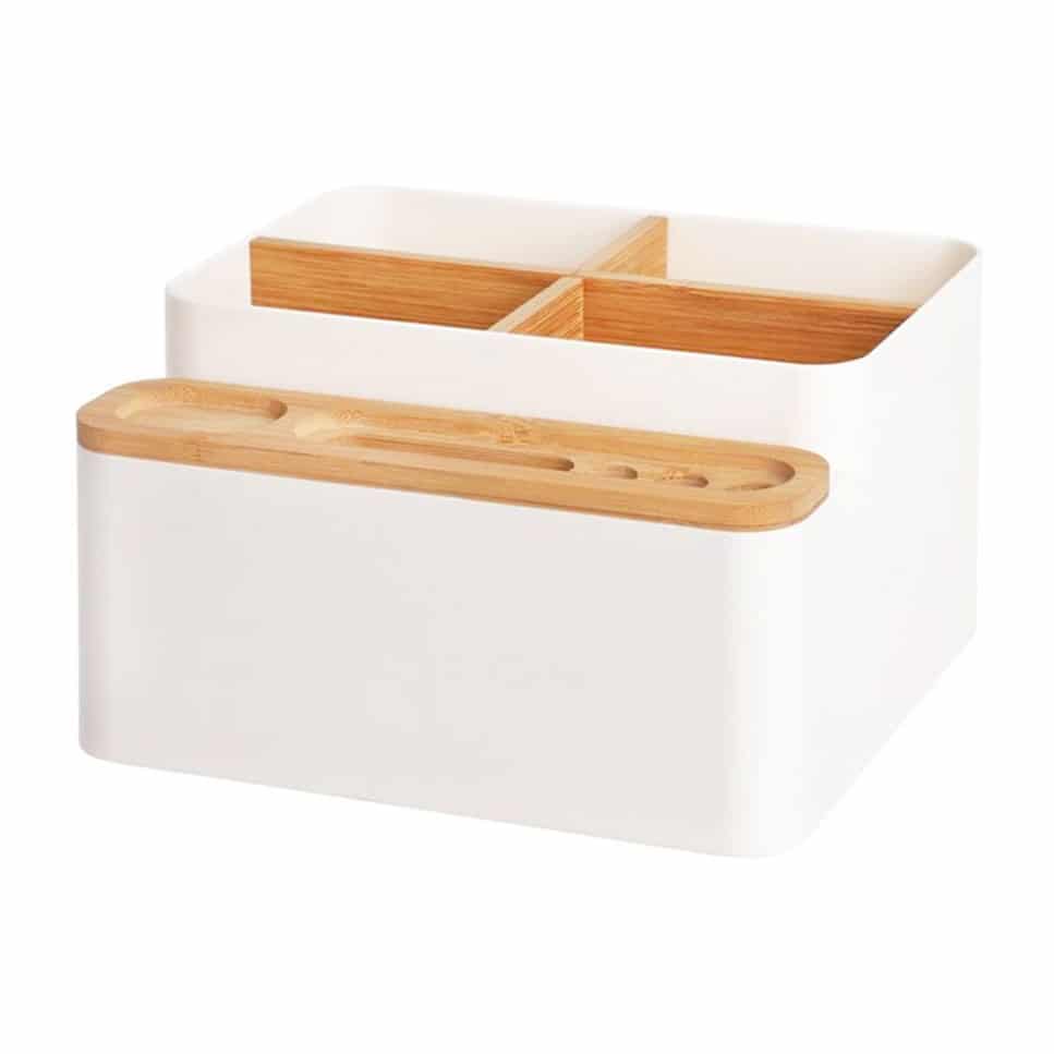 LYVION Make‑up & Bureau Organizer – Stijlvolle Opbergruimte van Bamboe & Kunststof