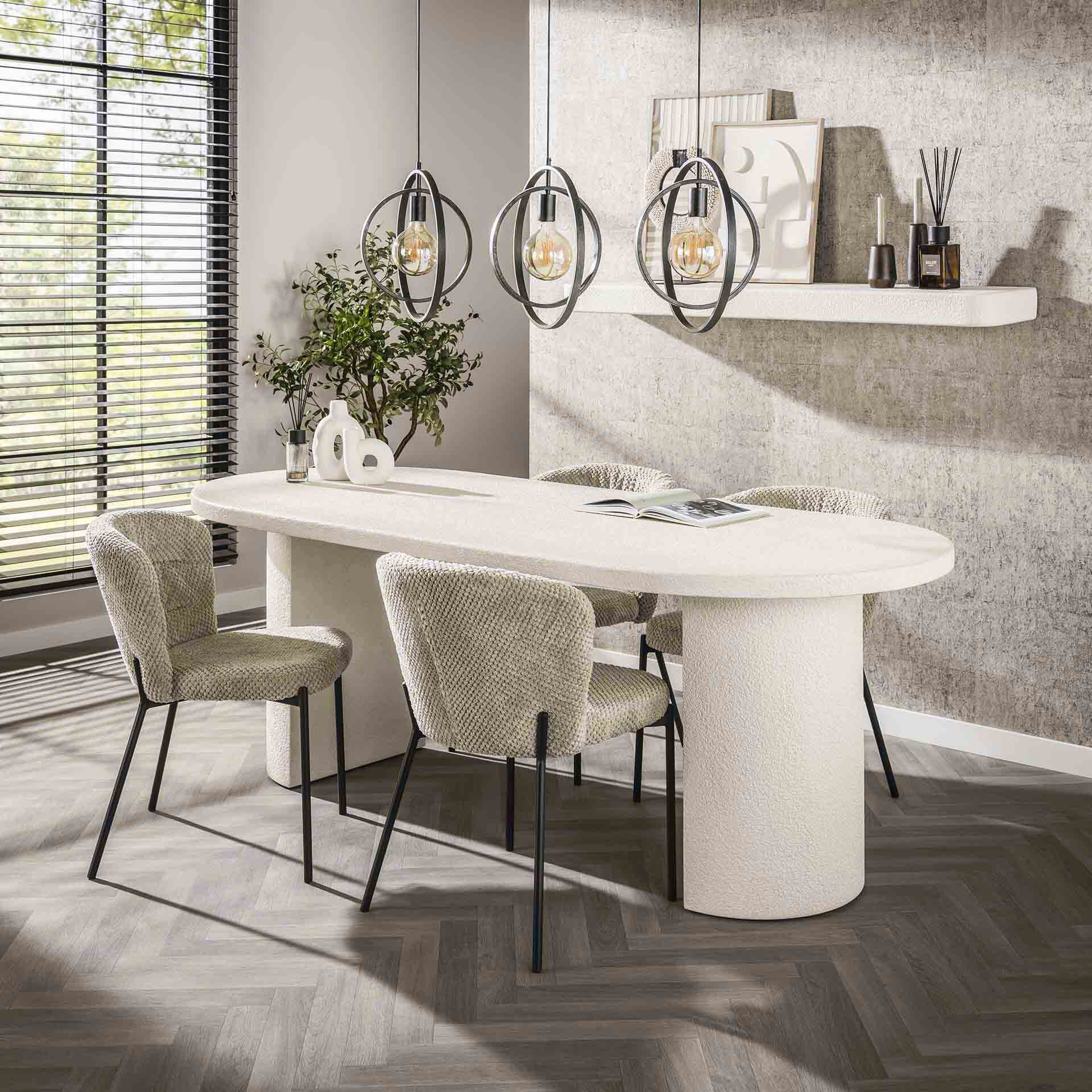 Macie Ovale Eettafel van LifestyleFurn – Luxe Marmer Composiet in Off‑White