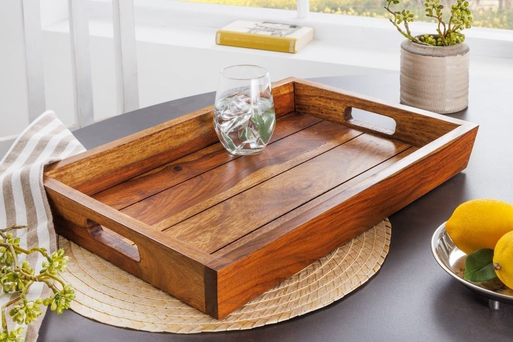 Makassar Dienblad 45 cm – Massief Houten Serveervloer met Sheeshamsteen