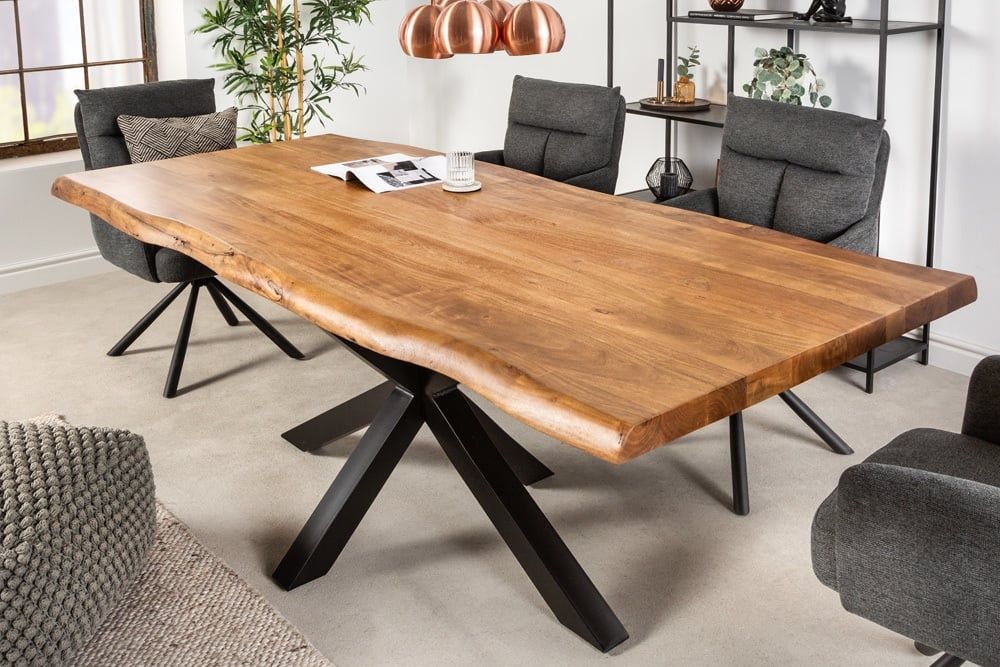 Mammut Nature 220 cm eettafel – massief acaciahout, zwart metalen frame