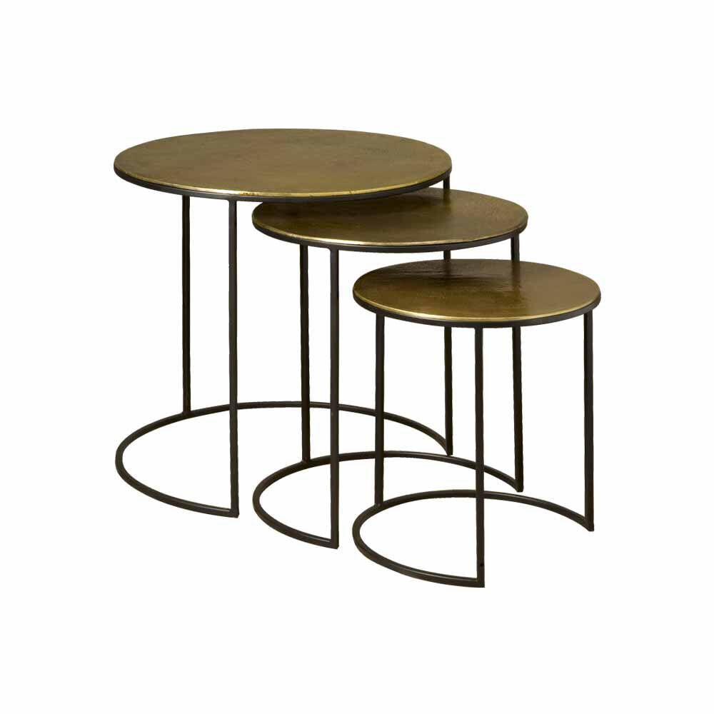 Marina Bijzettafel Set – 3 ronde tafels in antiek brass