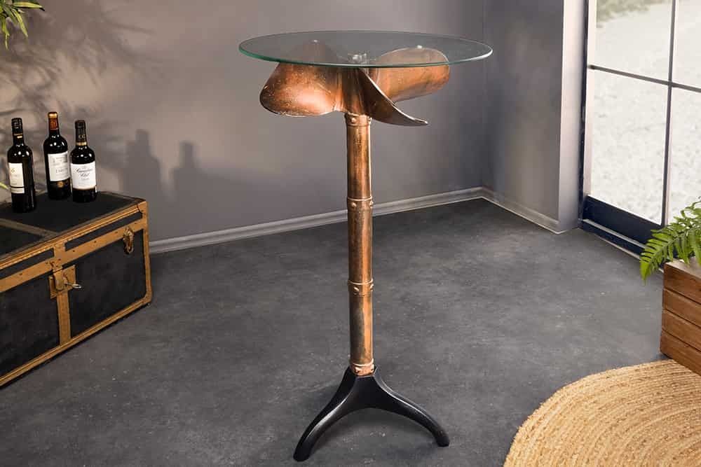 Maritieme Bartafel OCEAN – Stijlvolle ronde glazen tops met gevlamde kopervoet
