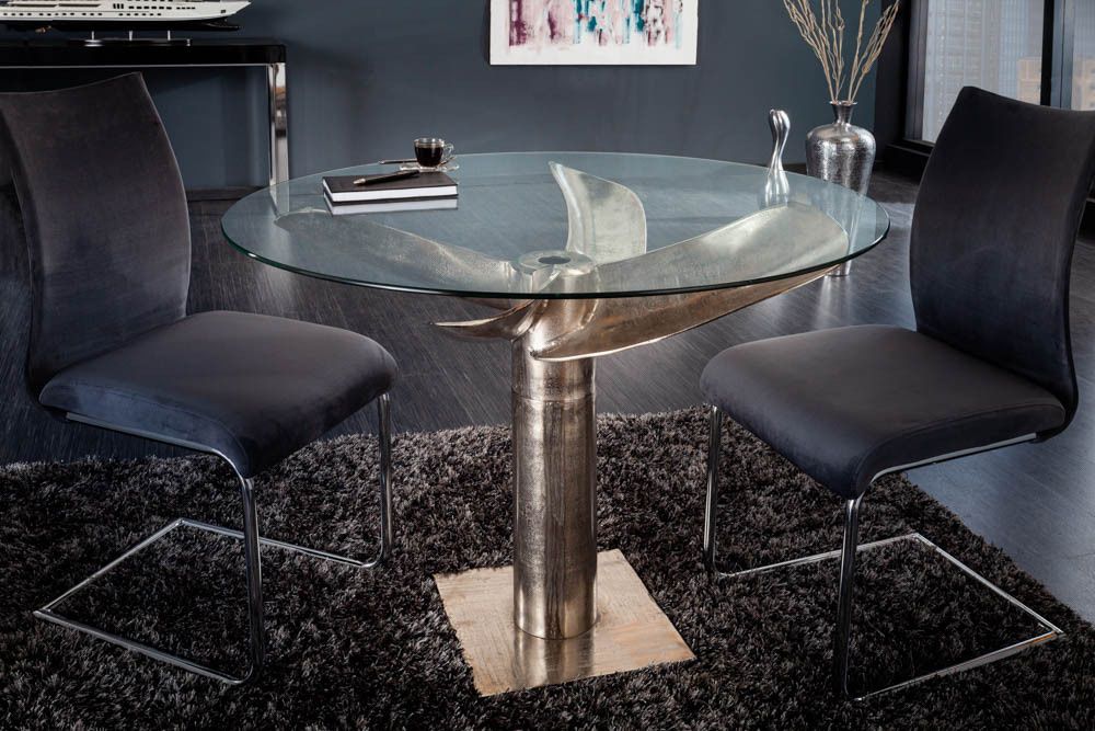 Maritieme eettafel OCEAN – Elegante 105 cm glazen tafel met scheepsschroef