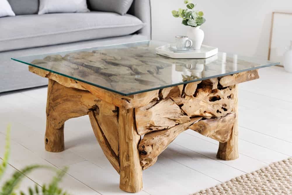 Maritieme Riverside salontafel 80 cm – massief teak & glas