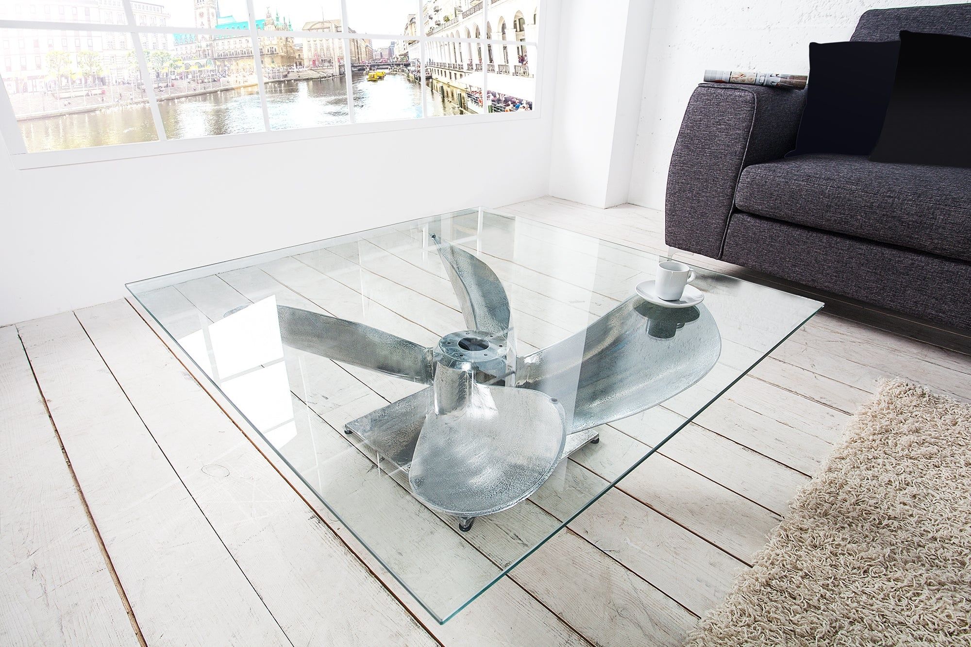 Maritieme salontafel OCEAN L – 85 cm strak design met antieke scheepsschroef