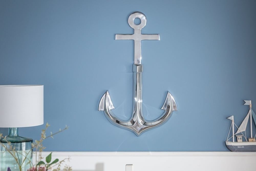 Maritieme Wanddecoratie Seven Seas – Zilveren 3D Anker (70 cm) van Invicta Interior