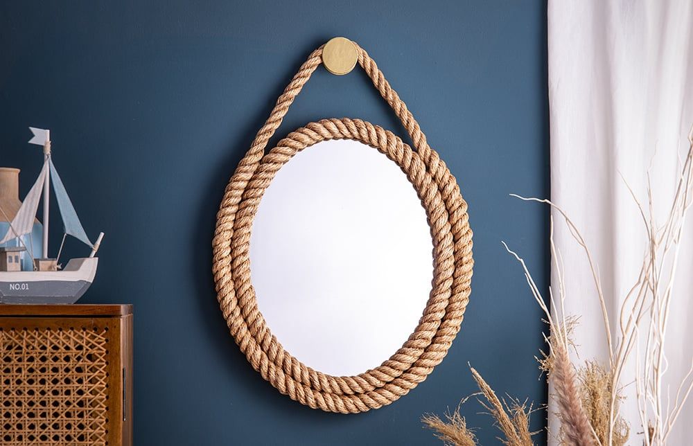 Maritieme Wandspiegel Seven Seas – Ovaal 60 cm met Gouden Touwophanging