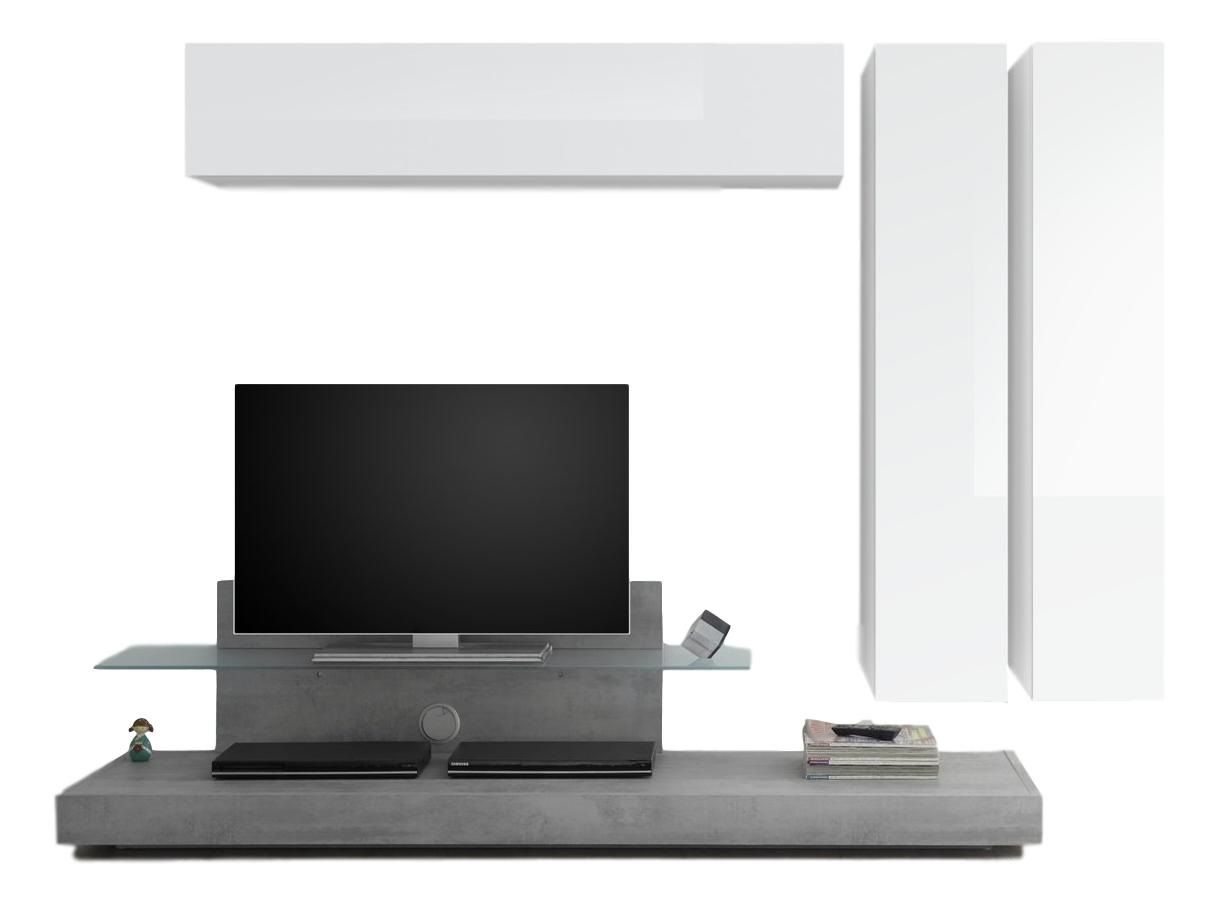 Maroon TV‑wandmeubel set – Strak modern design in hoogglans wit met betonaccent