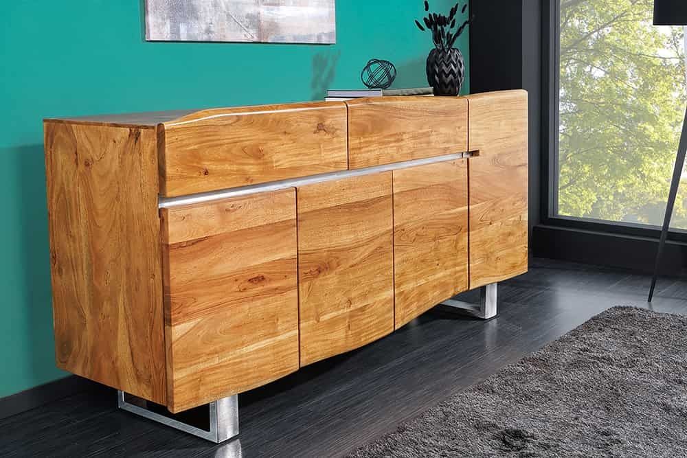 Massief acacia dressoir Mammut 170 cm op roestvrijstalen sledeonderstel – Invicta Interior