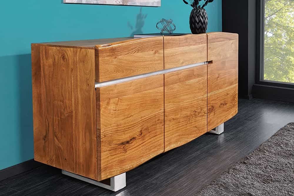 Massief acacia dressoir MAMMUT met roestvrijstalen sledeonderstel – 135 cm – Invicta Interior