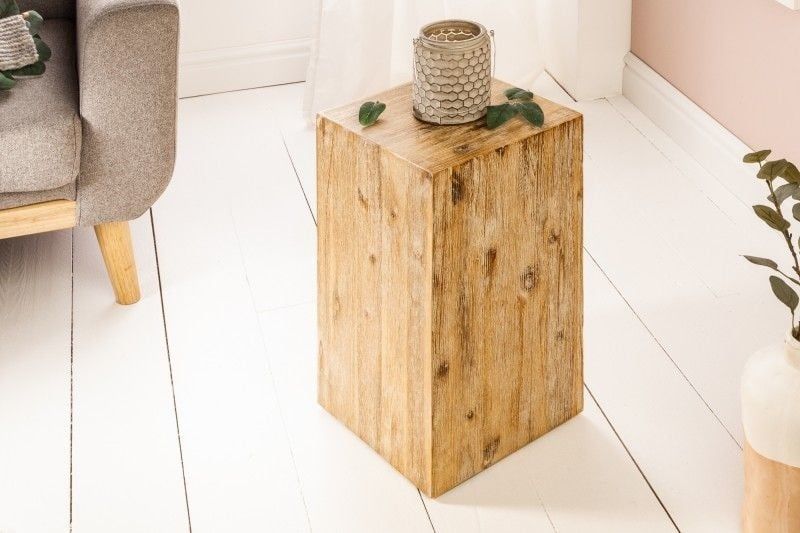 Massief Acacia Kolom COLUMNA – Stijlvolle Bijzettafel in Gekalkt Teakgrijs (50 cm)