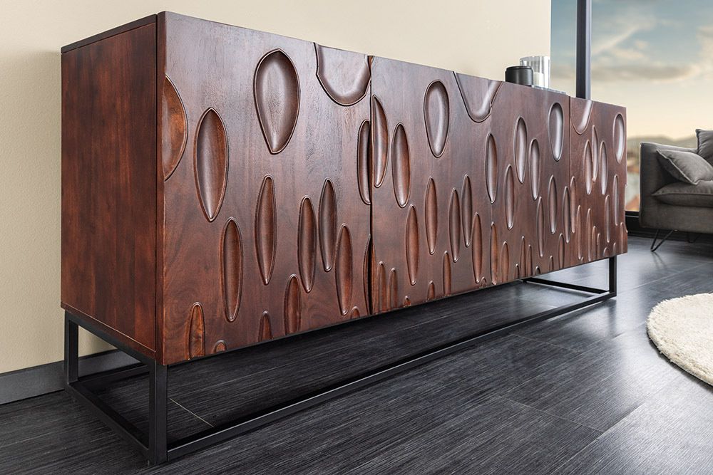 Massief Dressoir DUNE 175 cm – Walnootbruin Acaciahout & Zwart Metalen 3D Design | Invicta Interior