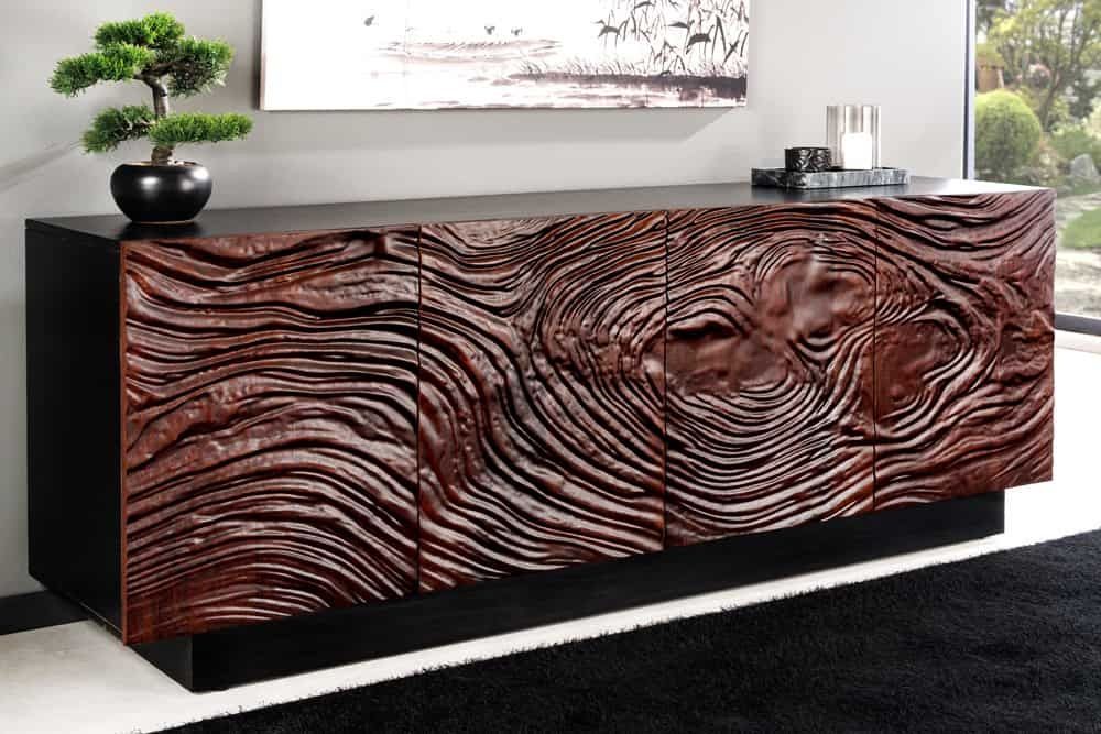 Massief dressoir FLUID – 175 cm walnoot met zwart onderstel