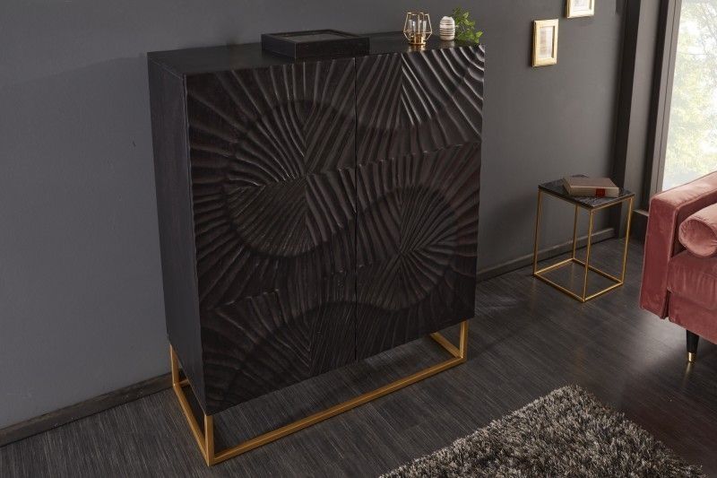 Massief dressoir SCORPION – 120 cm zwart mangohout met luxe 3D‑gravures