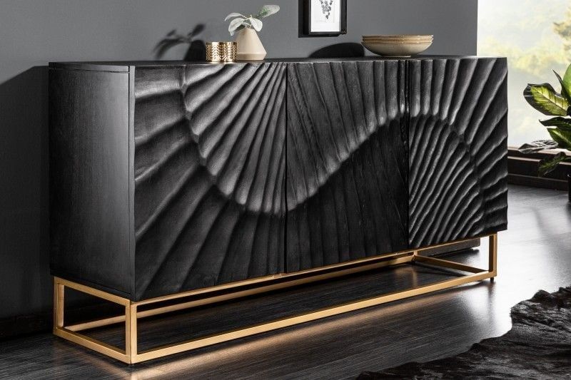 Massief dressoir SCORPION – elegant zwart mangohout met 3D‑gravures