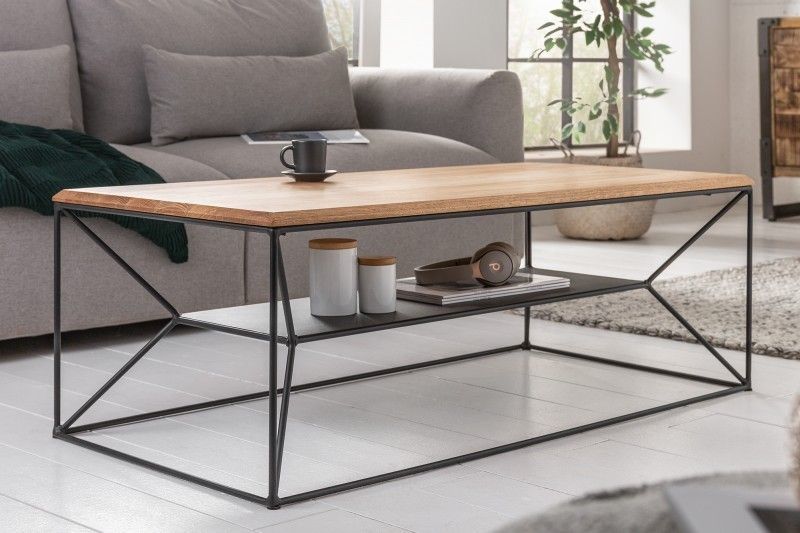 Massief eiken salontafel met zwart metalen frame – 110 cm