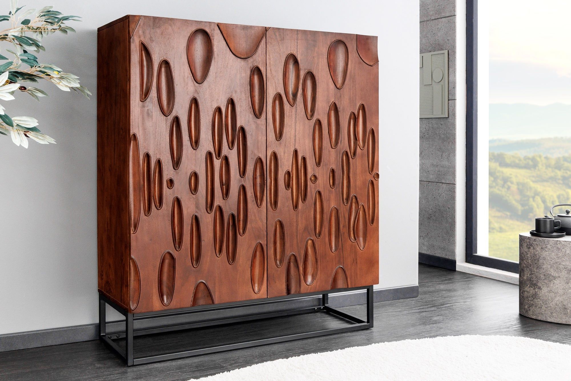 Massief Highboard DUNE 120 cm – stijlvolle walnoot‑bruine acaciahout met zwart metaal