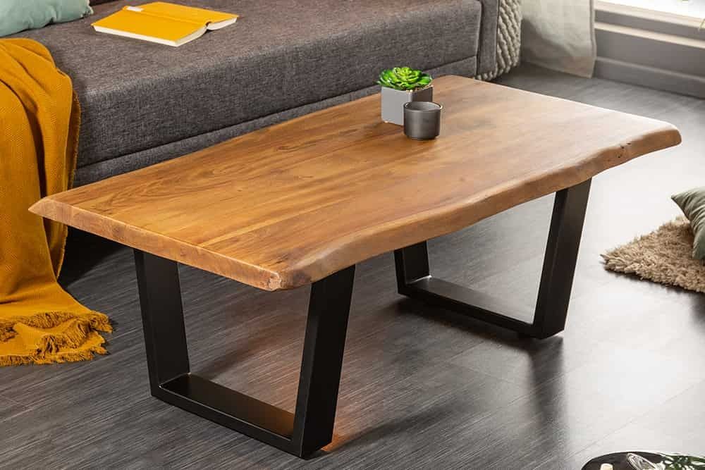 Massief Houten Boomstam Salontafel MAMMUT – 110 cm Acacia & Zwart Metalen Frame | Invicta Interior