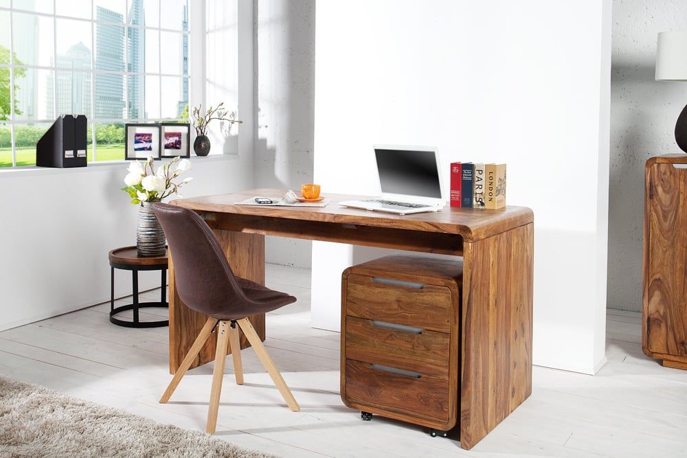 Massief houten bureautafel CUBUS 120 cm – stijlvolle sheesham afwerking | Invicta Interior
