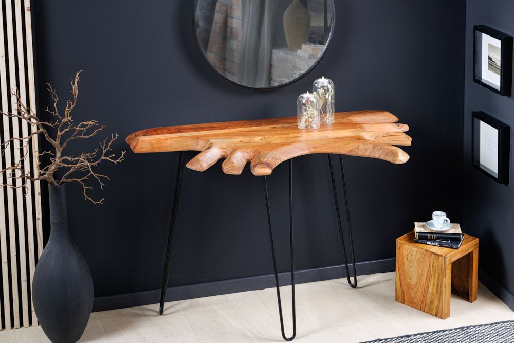 Massief Houten Consoletafel WILD – Natuurlijke Acacia met Haarspeldpoten, 105 cm | Invicta Interior