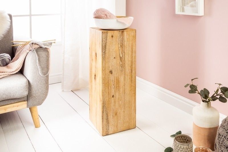 Massief houten decoratieve kolom COLUMNA – 75 cm, acacia teak, grijs gekalkt