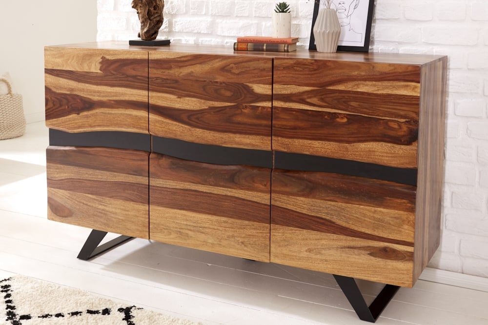 Massief houten dressoir AMAZONAS – 150 cm, sheesham & zwart metalen frame | Invicta Interior