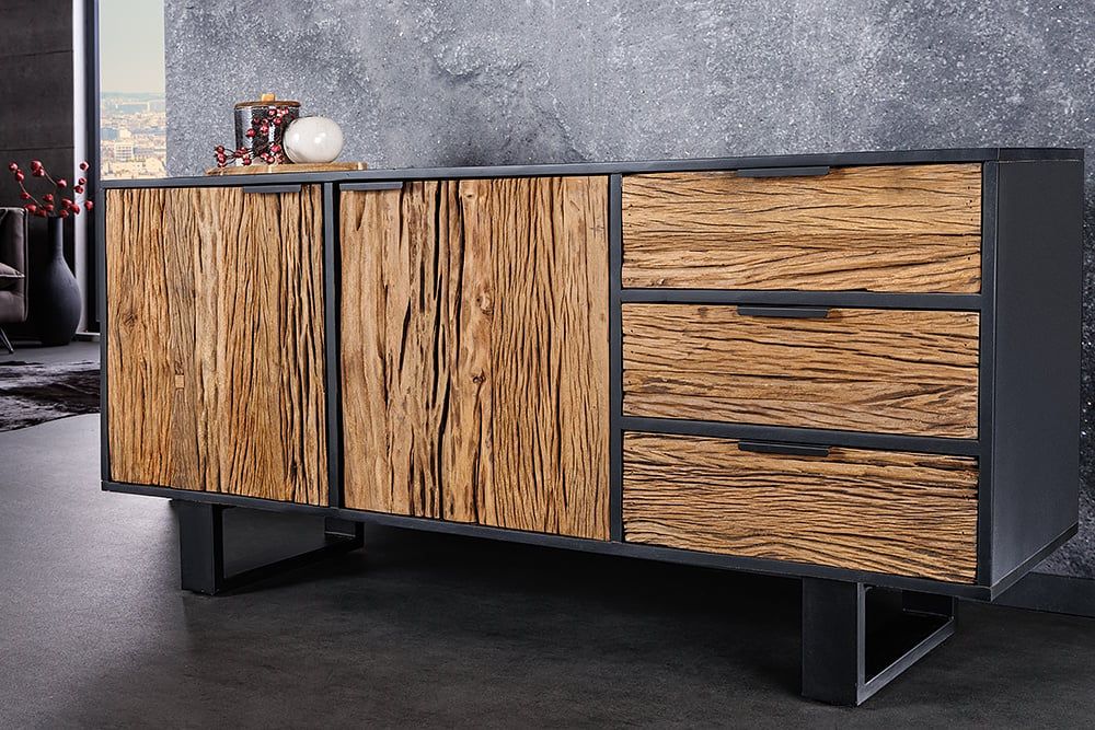 Massief houten dressoir BARRACUDA – 150 cm teakhout & mango met zwart metaal | Invicta Interior