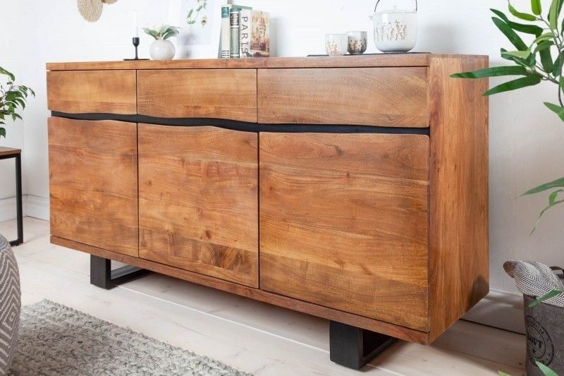 Massief Houten Dressoir Mammut 160 cm – Met Acaciahoningafwerking en Metalen Boomrand