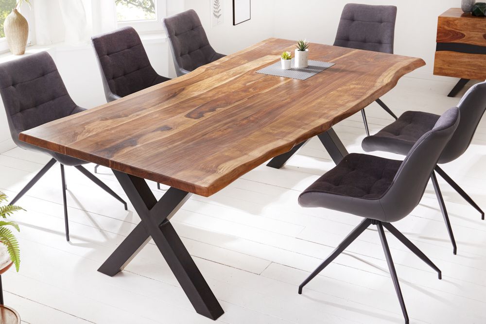 Massief houten eettafel Amazonas 200 cm – robuuste elegantie in bruin en zwart