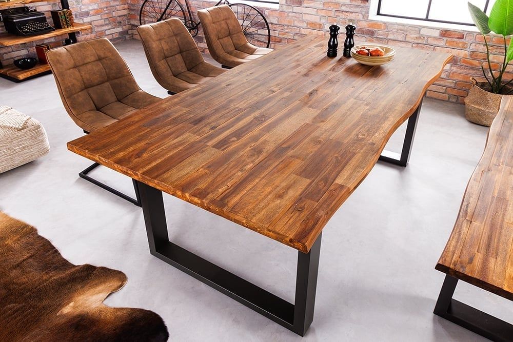 Massief Houten Eettafel Genesis 160 cm – Industrieel Design in Antraciet & Acaciaboomrand