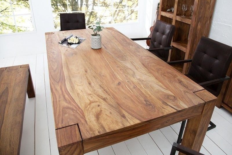 Massief houten eettafel MAKASSAR 160 cm – natuurlijke sheesham, gelakt & rechthoekig | Invicta Interior