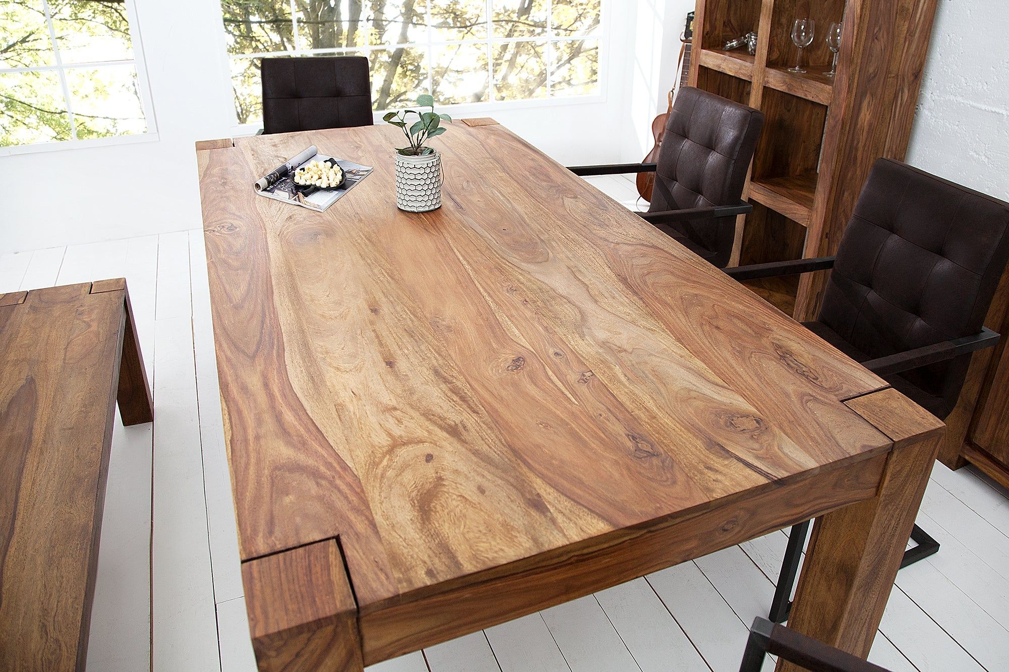 Massief houten eettafel MAKASSAR – 200 cm pure sheesham in warme bruine tint