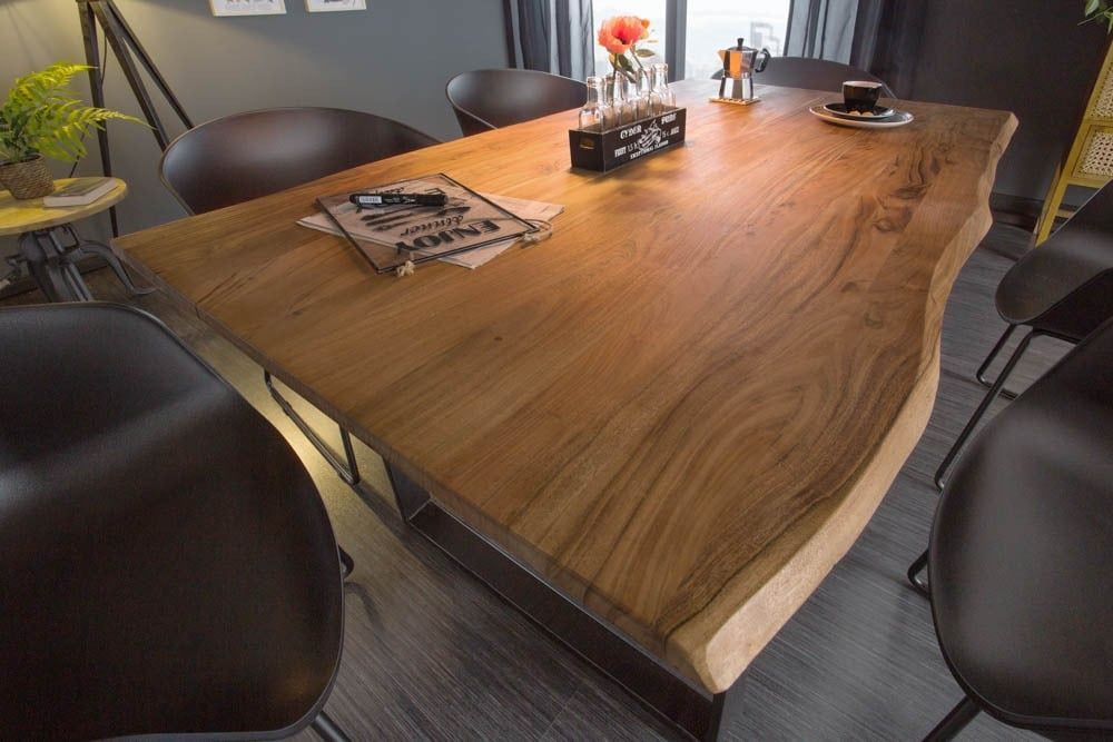 Massief houten eettafel MAMMUT – 140 cm, wild acaciaboom, industrieel design