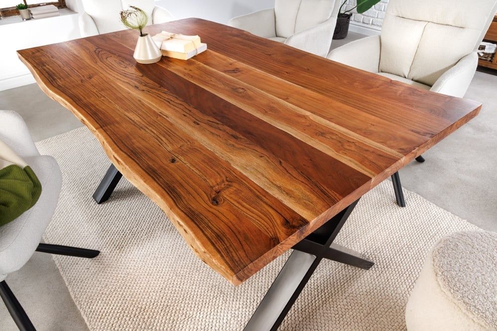 Massief houten eettafel MAMMUT – Industrieel design met acaciaboomrand, 160 cm