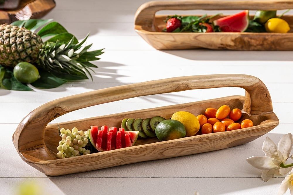 Massief Houten Kom BALI 60 cm – Teakhout met Natuurlijke Nerf & Handvat | Invicta Interior