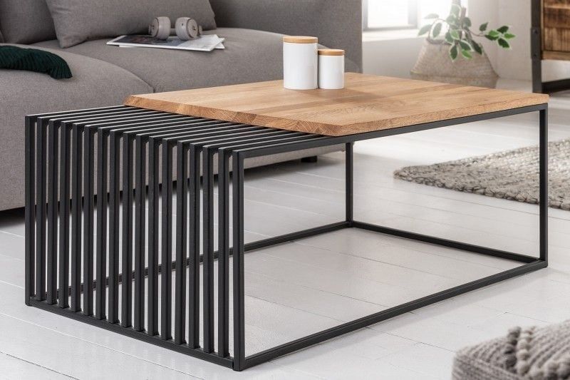Massief Houten Salontafel ARCHITECTURE – 100 cm, Geolied Eiken met Zwart Metalen Frame