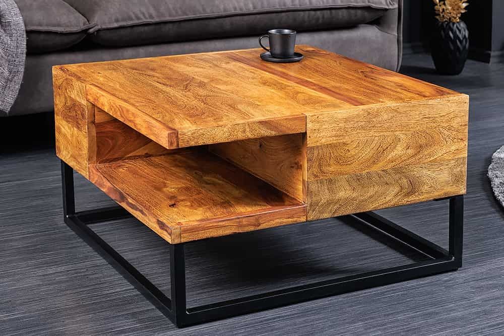 Massief Houten Salontafel GIANT 60 cm – Warme Sheesham met Metalen Details