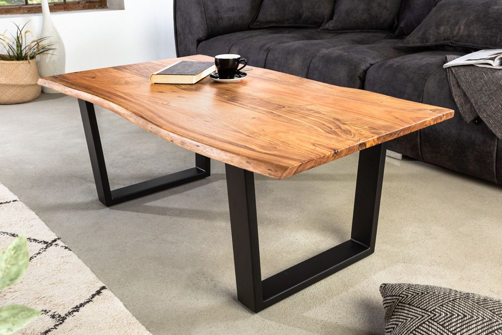 Massief houten salontafel Mammut – 120 cm acacia met zwart V‑frame