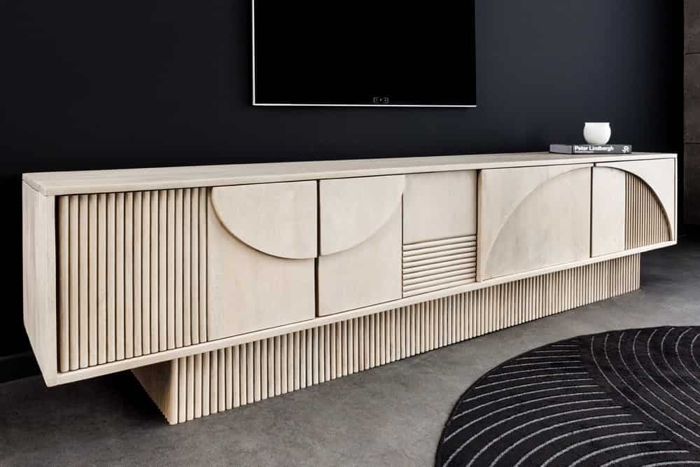 Massief Houten TV Lowboard Art Deco 200 cm – Wit Gelimineerd Mangohout