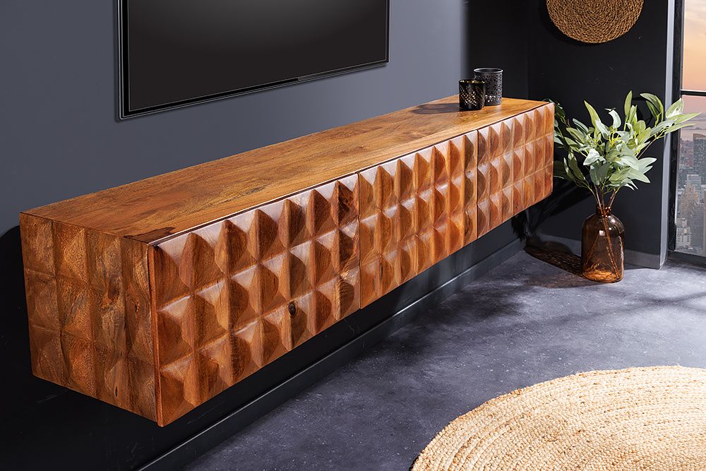 Massief houten tv lowboard VULCANO – Natuurlijke mango, 160 cm