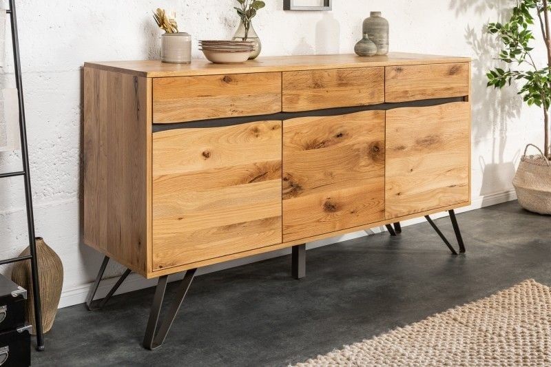 Massief Living Edge dressoir 160 cm – Wild eiken, geolied boomrandbord