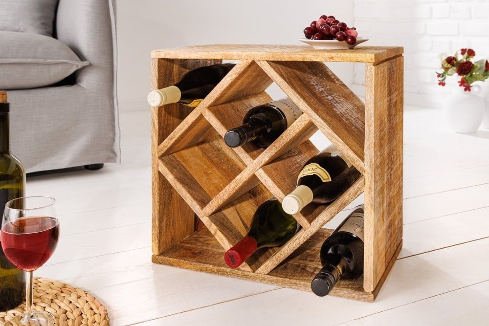 Massief Mango Houten Wijnrek CUBUS – Handgemaakt & Functioneel