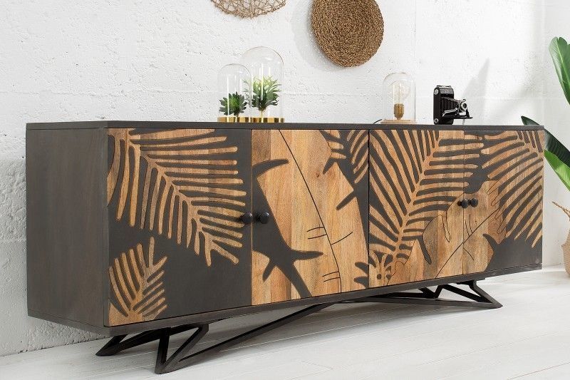 Massief Mangohout Dressoir TROPICAL 160 cm – Boho Design met Metalen Frame