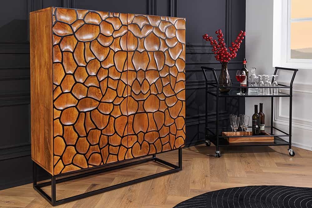 Massief Mangohouten Highboard VULCANO – Handgemaakt Design met Zwart Metalen Frame