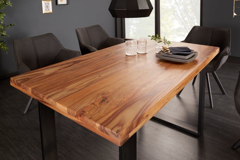 Massief Sheesham eettafel IRON CRAFT – 140 cm industrieel design