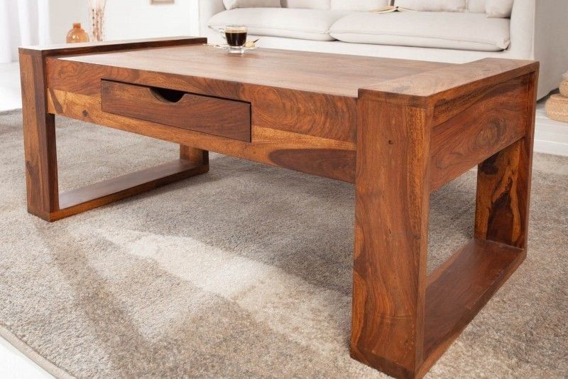 Massief Sheesham salontafel 100 cm met verborgen lade – Invicta Interior
