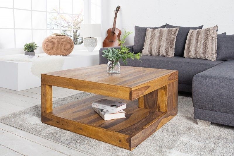 Massief Sheesham Salontafel GIANT 80 cm – Stone Finish | Invicta Interior
